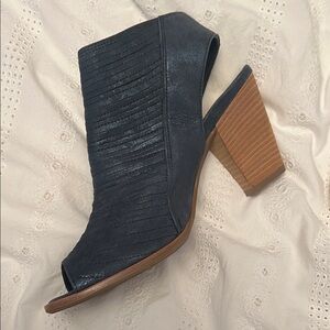 Paul Green Navy Peep-Toe Mules